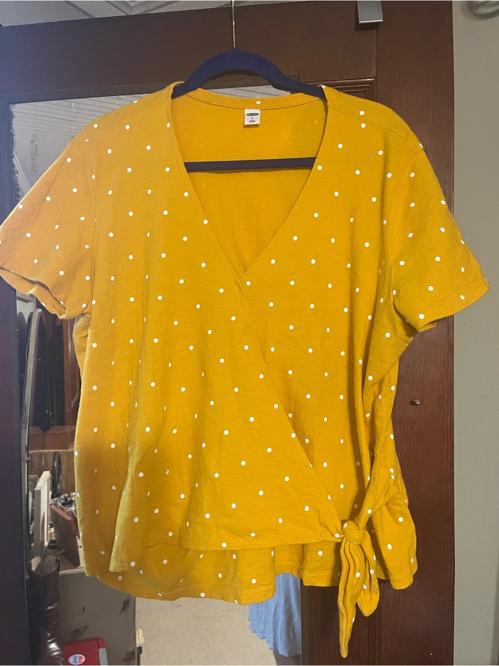Women’s Mustard Polka Dot Wrap Top